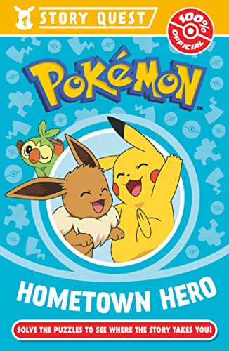 Pokemon book cover featuring Pikachu, Eevee, and Grookey in a circular frame.