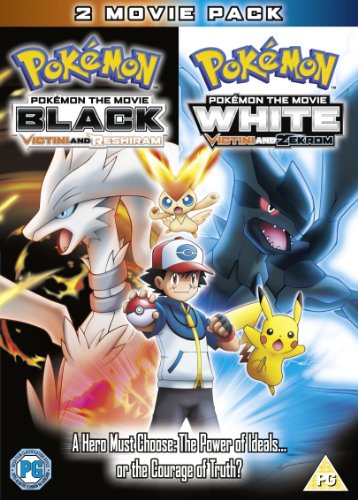 Pokémon movie Black & White DVD cover featuring Ash, Pikachu, and legendary Pokémon.