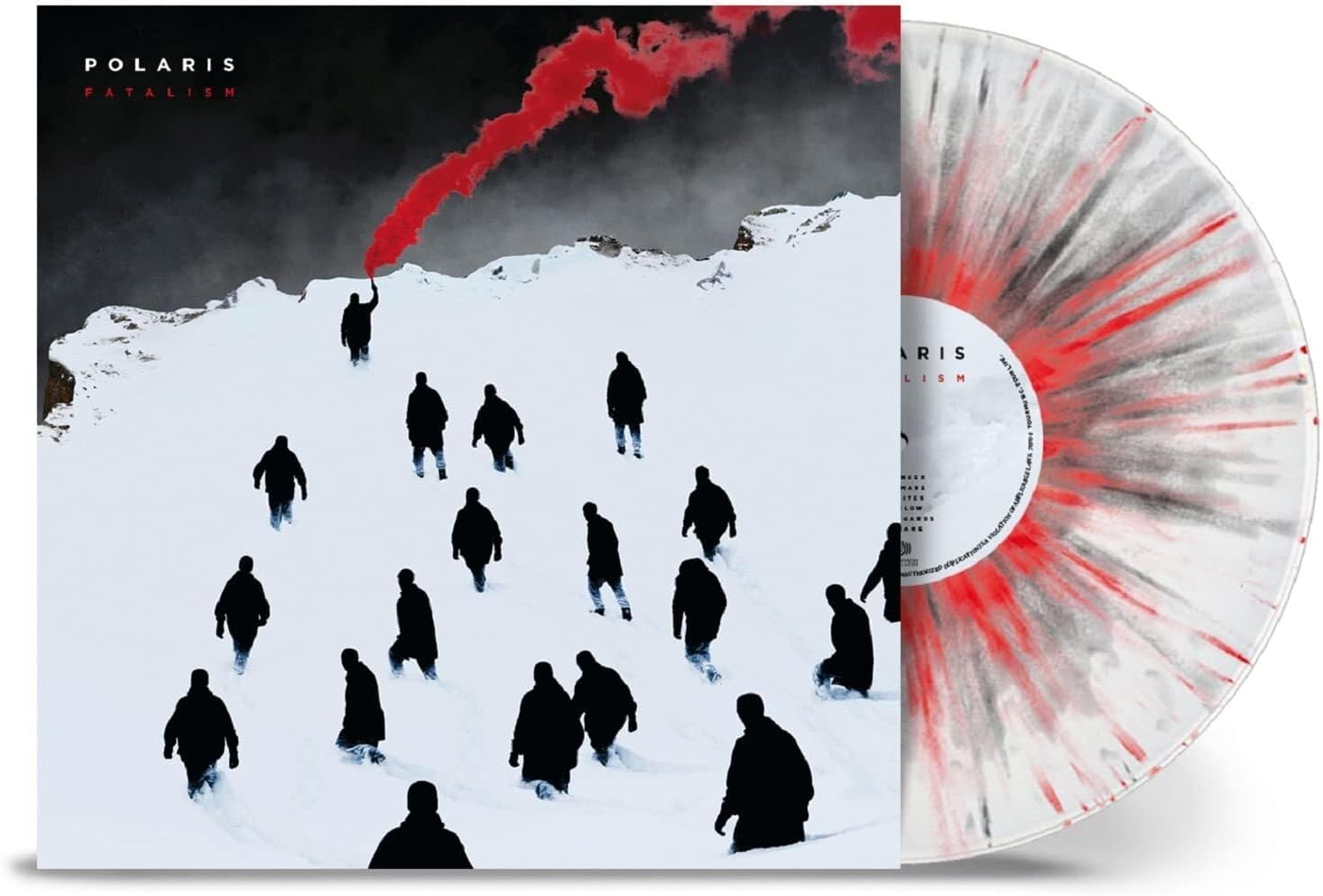 Vinyl record cover with silhouetted figures walking towards a red plume.