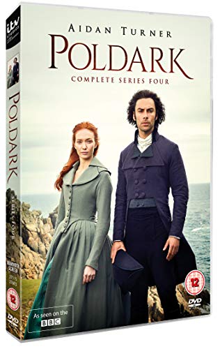 DVD cover for Poldark Series 4 featuring Aidan Turner and Eleanor Tomlinson by the sea.