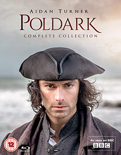 Poldark" Blu-ray cover featuring Aidan Turner in 18th-century attire.