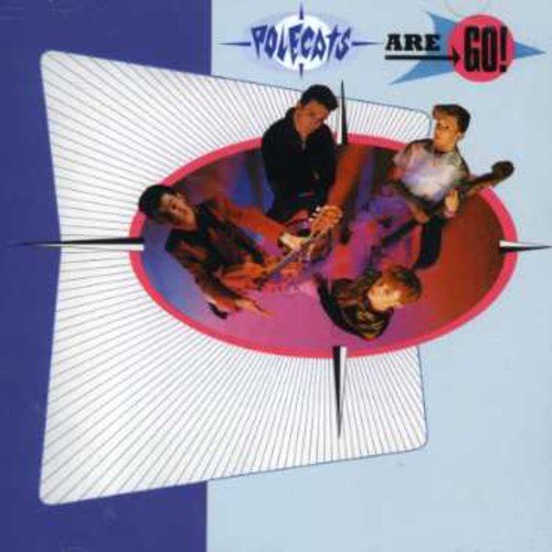 "Album cover with four band members in a circular frame, purple and white background."