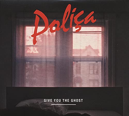 Polica album cover: red text over a window and bed scene.