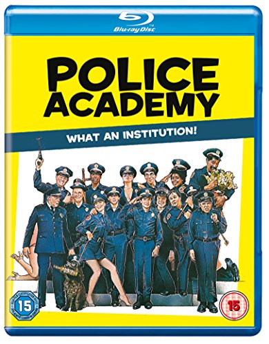 Police Academy Blu-ray cover featuring a large group of police officers in uniform.