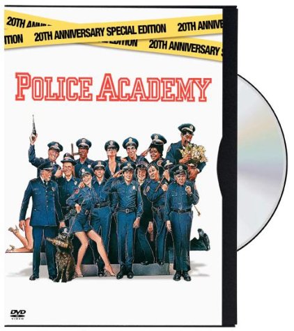 Police Academy" DVD cover featuring a group of uniformed police officers.