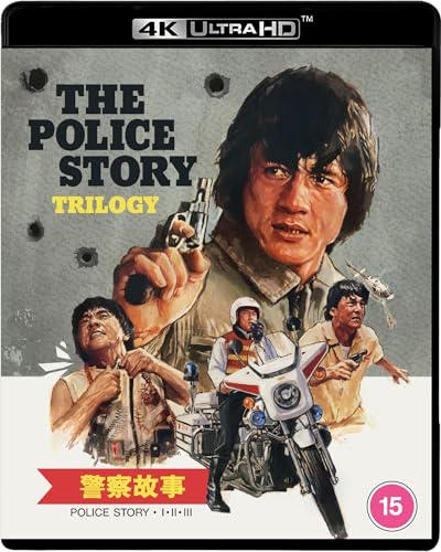 Police Story Trilogy 4K Ultra HD cover art featuring Jackie Chan and action scenes.