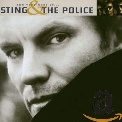 Close-up black and white portrait of Sting on a music album cover.
