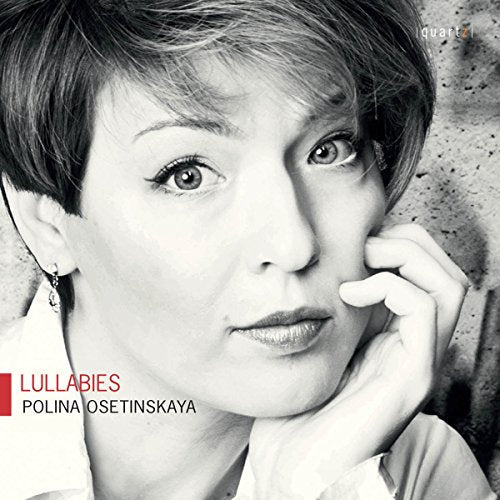 Close-up portrait of Polina Osetinskaya, with album title "LULLABIES" visible.