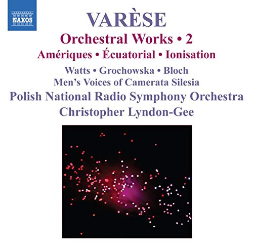 CD cover for Varese orchestral works with abstract pink and black image.