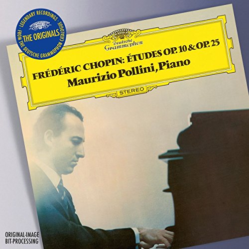 CD cover featuring pianist Maurizio Pollini and yellow text for Chopin études.