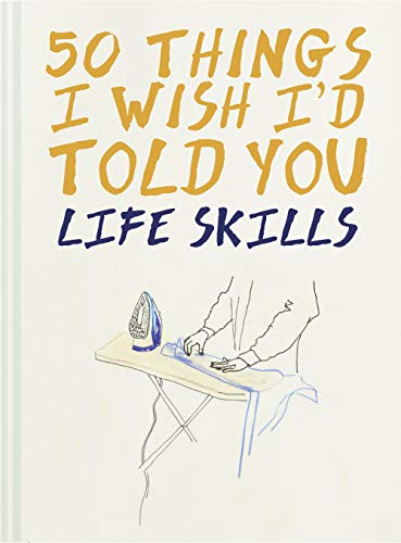 Book cover with handwritten text and a simple illustration of ironing.