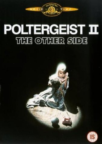 DVD cover for Poltergeist II showing a young girl holding a toy telephone.