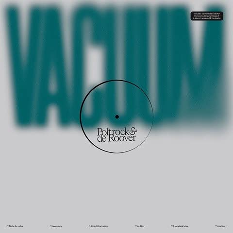 Vinyl record cover for Poltrock & De Roover’s “Vacuum” with teal and white design.
