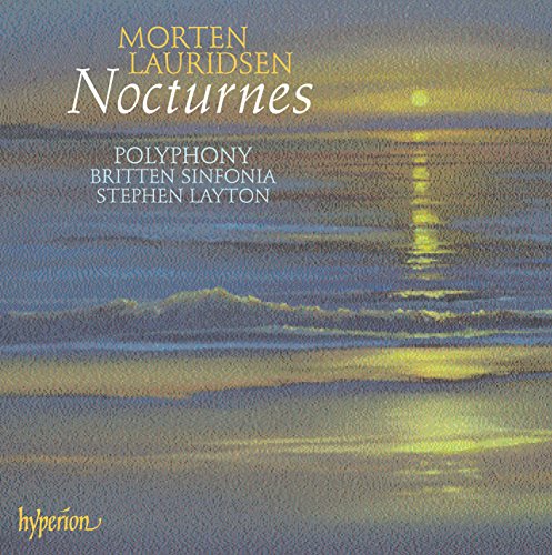 Cover of "Nocturnes" CD by Morten Lauridsen, featuring a serene ocean sunset painting.