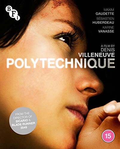 Polytechnique" Blu-ray cover featuring a close-up of a woman’s face with a wound.