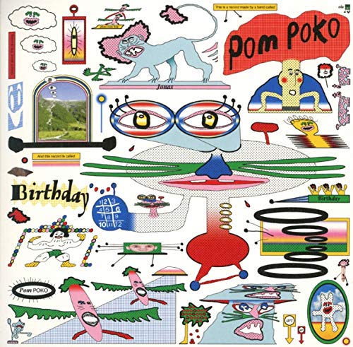CD cover for Pom Poko’s “Birthday” with colorful, surreal illustrations.