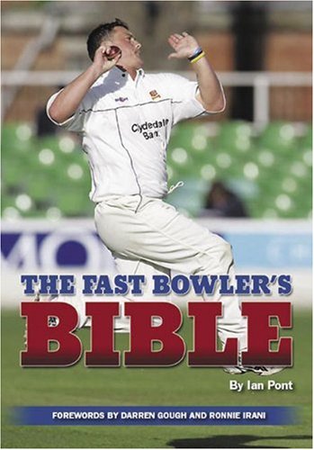Book cover featuring a cricket fast bowler in action with the title printed below.