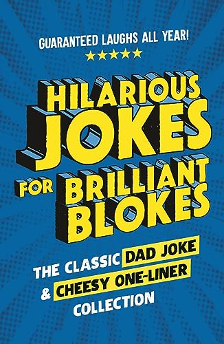 Book cover with bold, 3D text: "Hilarious Jokes for Brilliant Blokes".