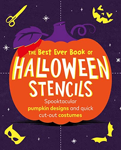 Halloween stencil book cover with pumpkins, bats, and scissors.