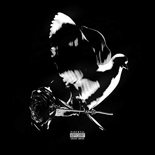 Black and white album cover featuring a dove and a rose.