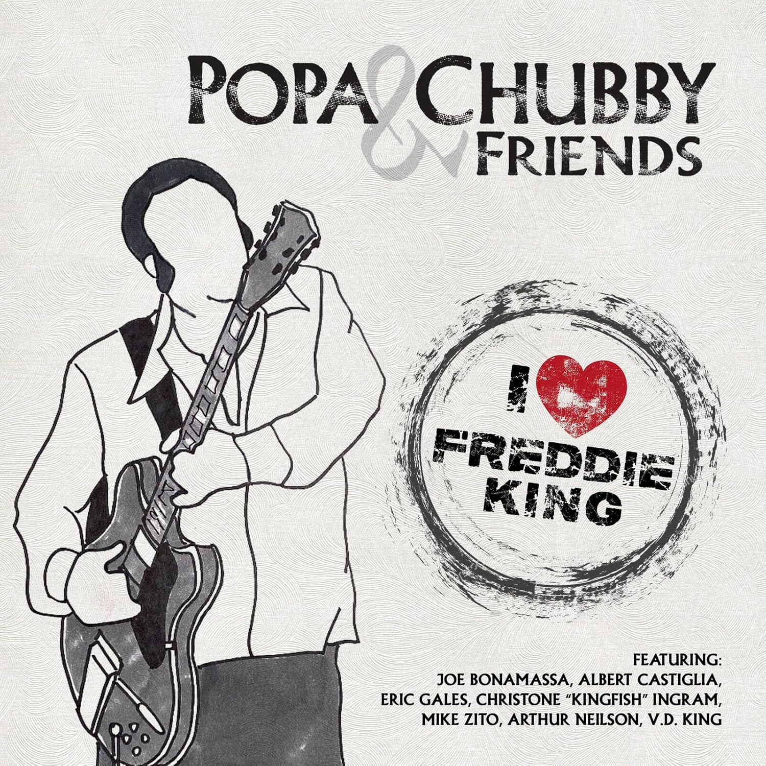 CD cover for Popa Chubby’s “I Love Freddie King” with guitarist illustration.