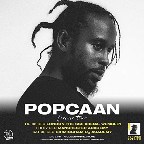 Popcaan portrait with tour dates and album title "Forever" text overlay.