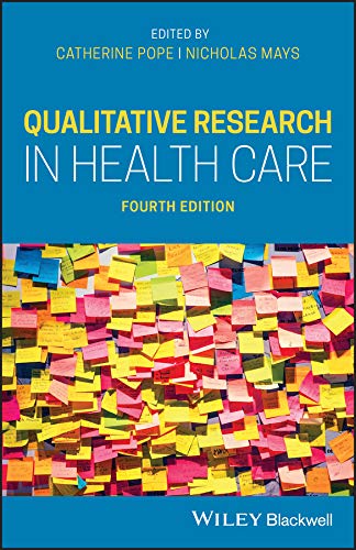 Book cover: "Qualitative Research in Health Care," fourth edition, with sticky notes.