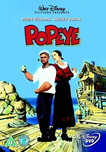Popeye" movie DVD cover featuring Robin Williams as Popeye and Shelley Duvall.