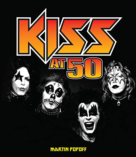 Book cover for "Kiss at 50" featuring the band in makeup.