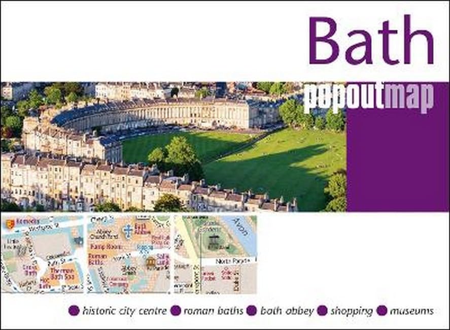 Cover of a Bath popout map featuring an aerial view of the Royal Crescent.