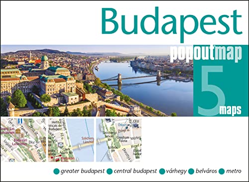 Budapest PopOut Map cover with city skyline, bridge, and map details.