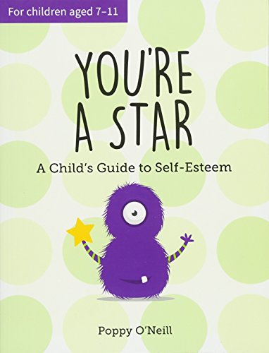 Purple monster with one eye holds a star on a green polka dot background.