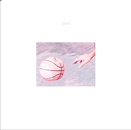 A hand reaching toward a basketball floating in a pool on a white background.