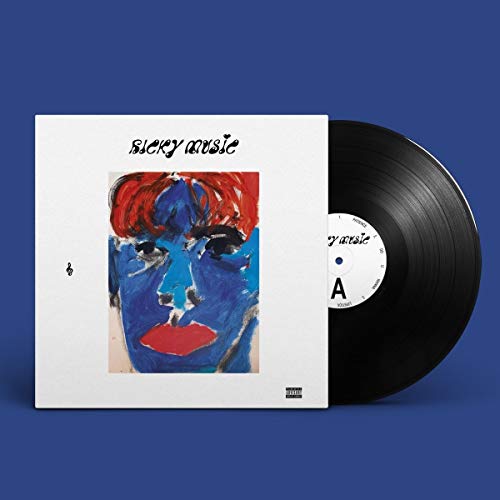 Vinyl record with album cover featuring colorful, abstract portrait art.
