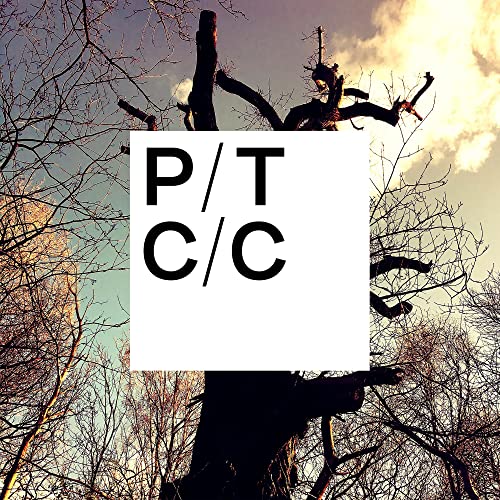 A white square with black text P/T C/C against a background of bare trees.