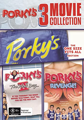 Porky's" 3-movie DVD collection cover featuring film stills and title text.