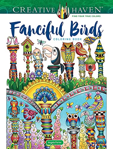Cover of coloring book featuring intricately designed, colorful birds and foliage.