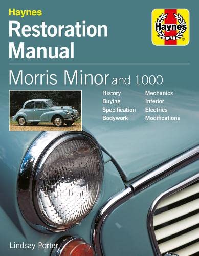 Haynes restoration manual cover featuring a classic Morris Minor car.