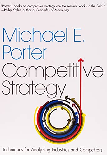Book cover for Competitive Strategy by Michael E. Porter with a circular arrow graphic.