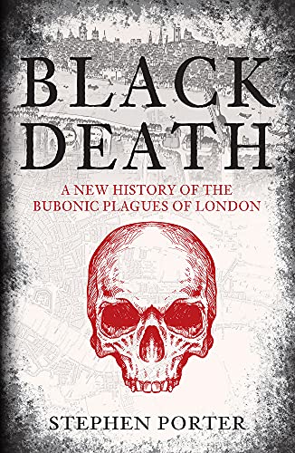 Book cover with skull illustration and London skyline, titled “Black Death.”