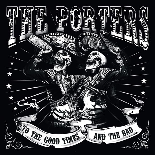 CD cover: skeletons in suits with guitars, ornate lettering, stars.