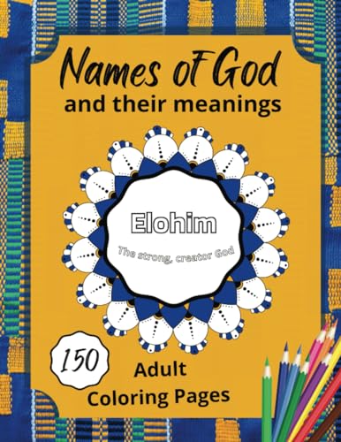Book cover: "Names of God," with floral design and coloring tools.