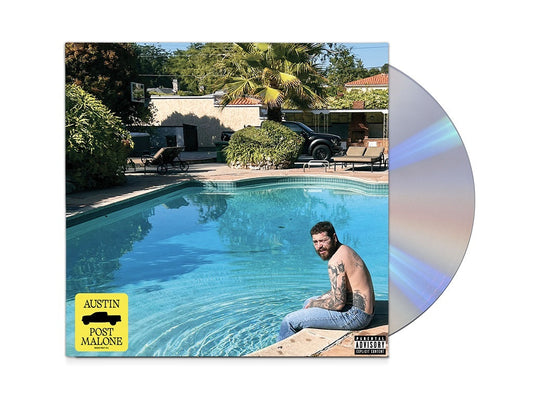 Post Malone "Austin" CD cover with artist by a pool.