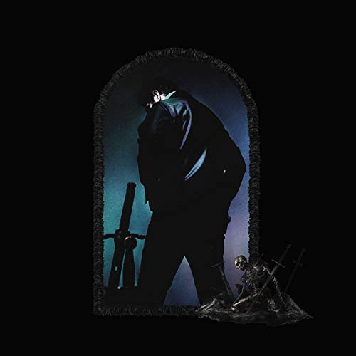 Post Malone album cover featuring a dark figure in an arched mirror.