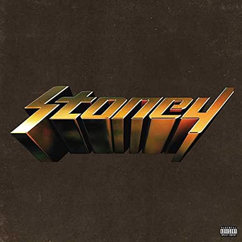 Stoney" album cover with metallic gold 3D lettering on a dark background.