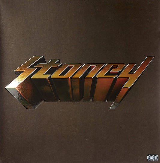 The alt text for the image is: "Album cover with 'Stoney' in 3D gold lettering on a brown background."