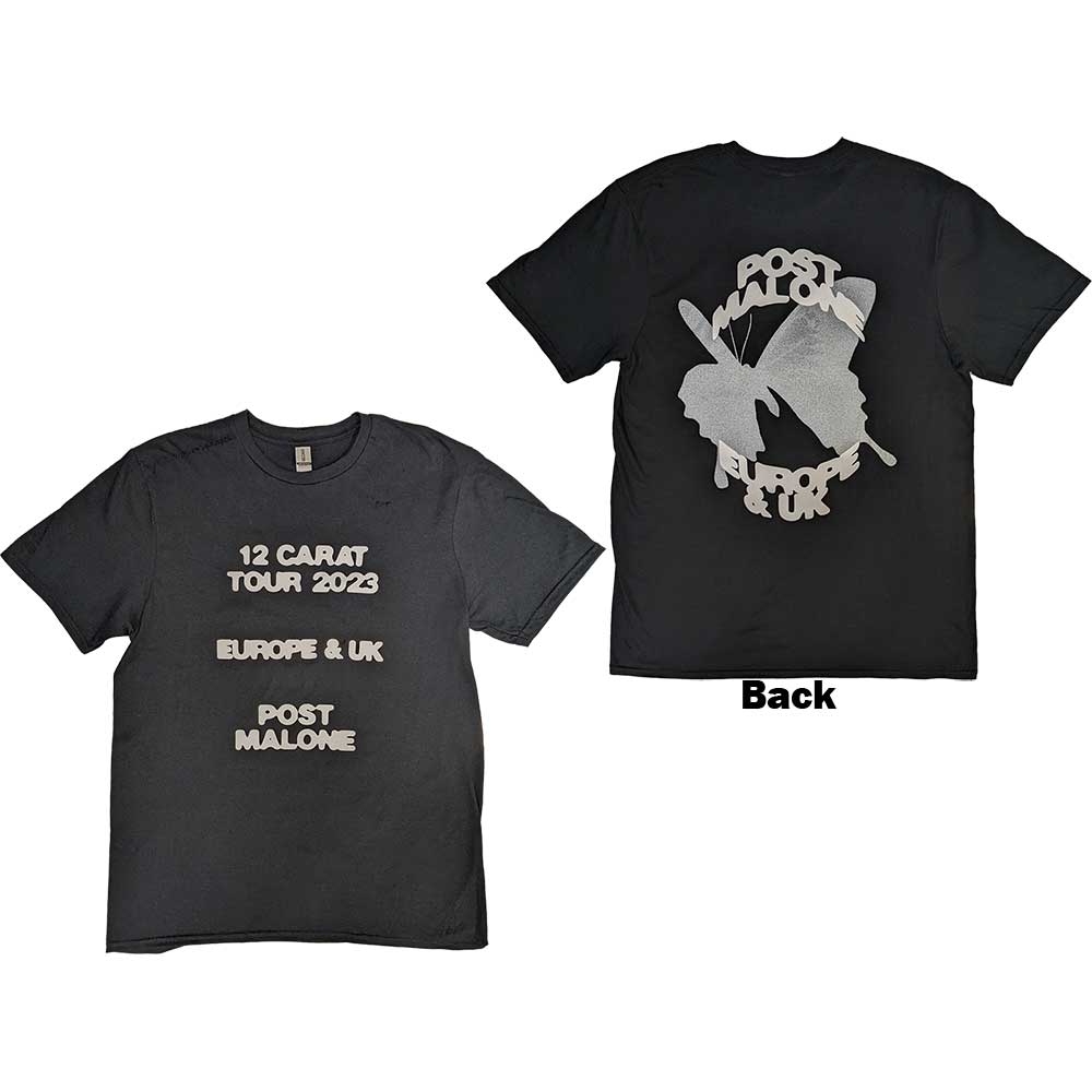 Small black t-shirt with a large butterfly logo back print, tour related.