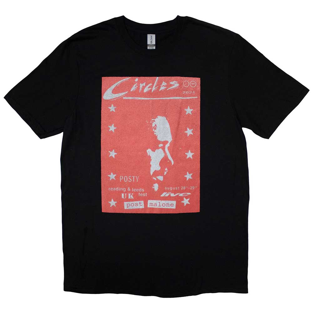 Medium fit black t-shirt featuring Post Malone’s “Circles” tour artwork.