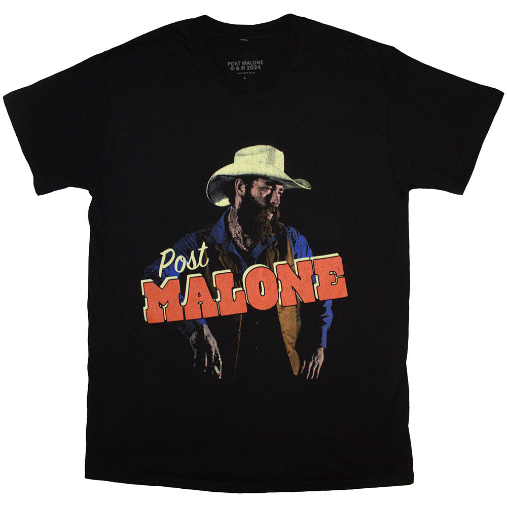 Black t-shirt with a graphic of Post Malone in cowboy attire, size XX-Large.