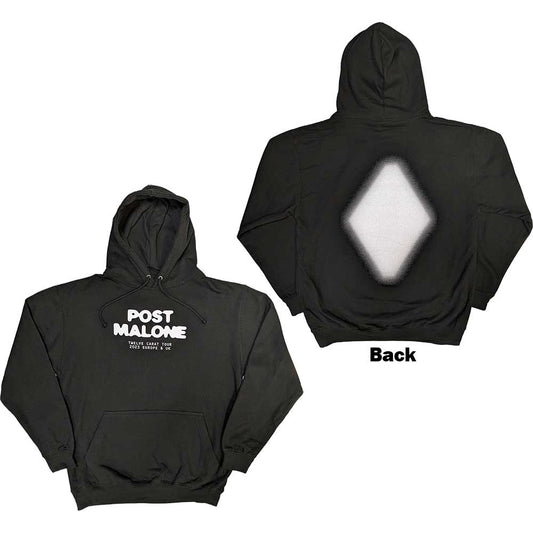 Black unisex pullover hoodie featuring Post Malone branding and tour graphics on the back.